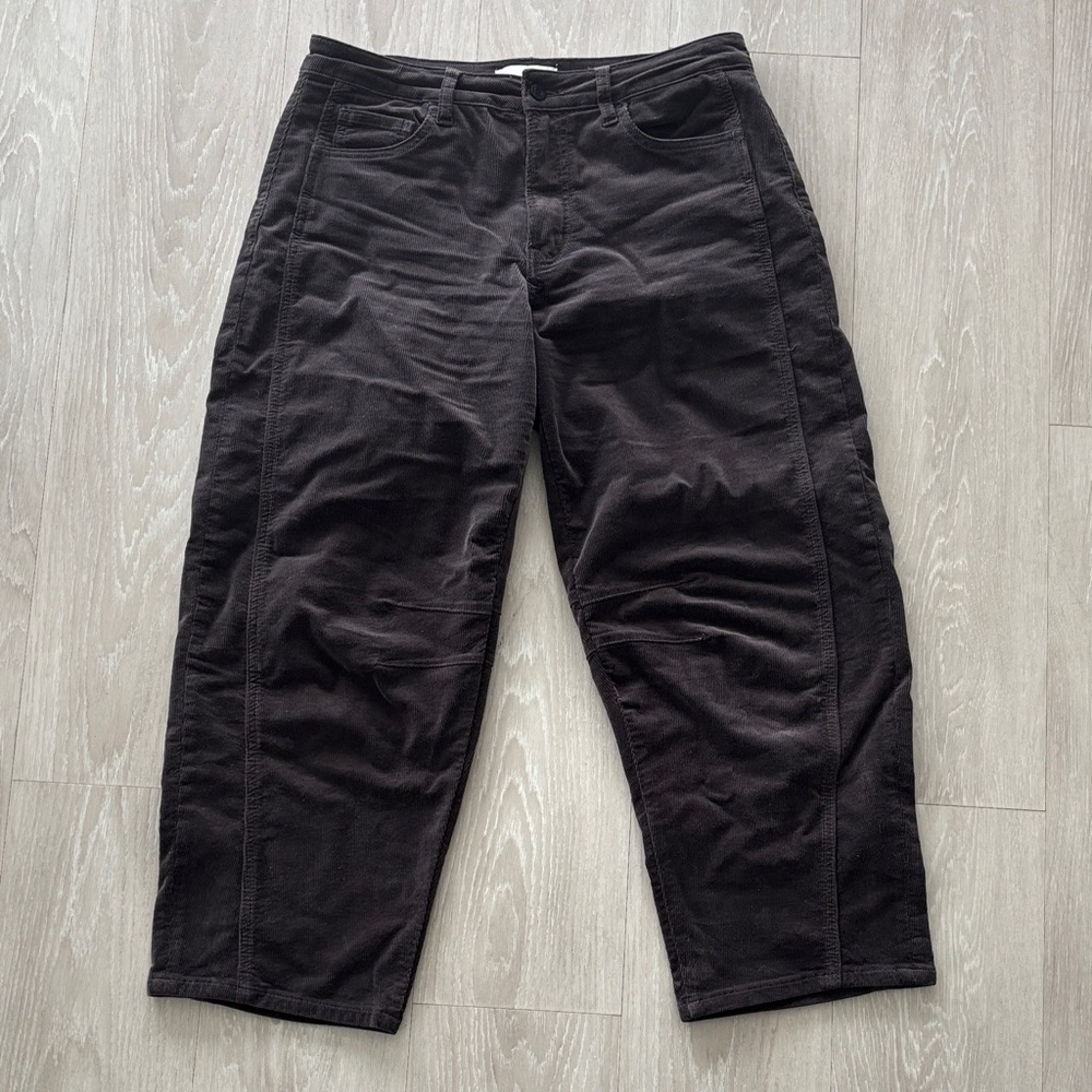 Women's Dark Grey/Brown Corduroy Barrel Jeans